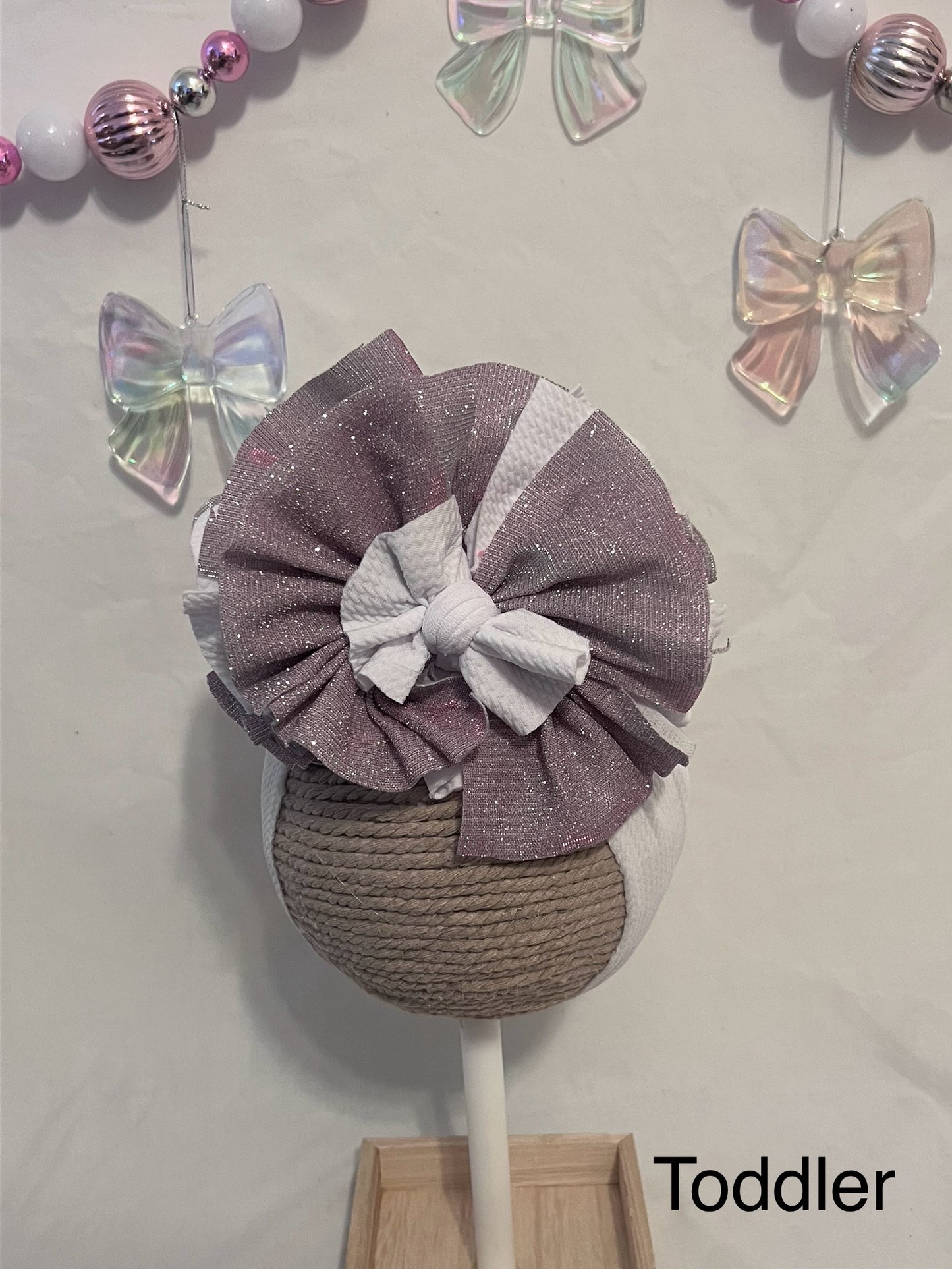 Purple sparkly and white shredded messy