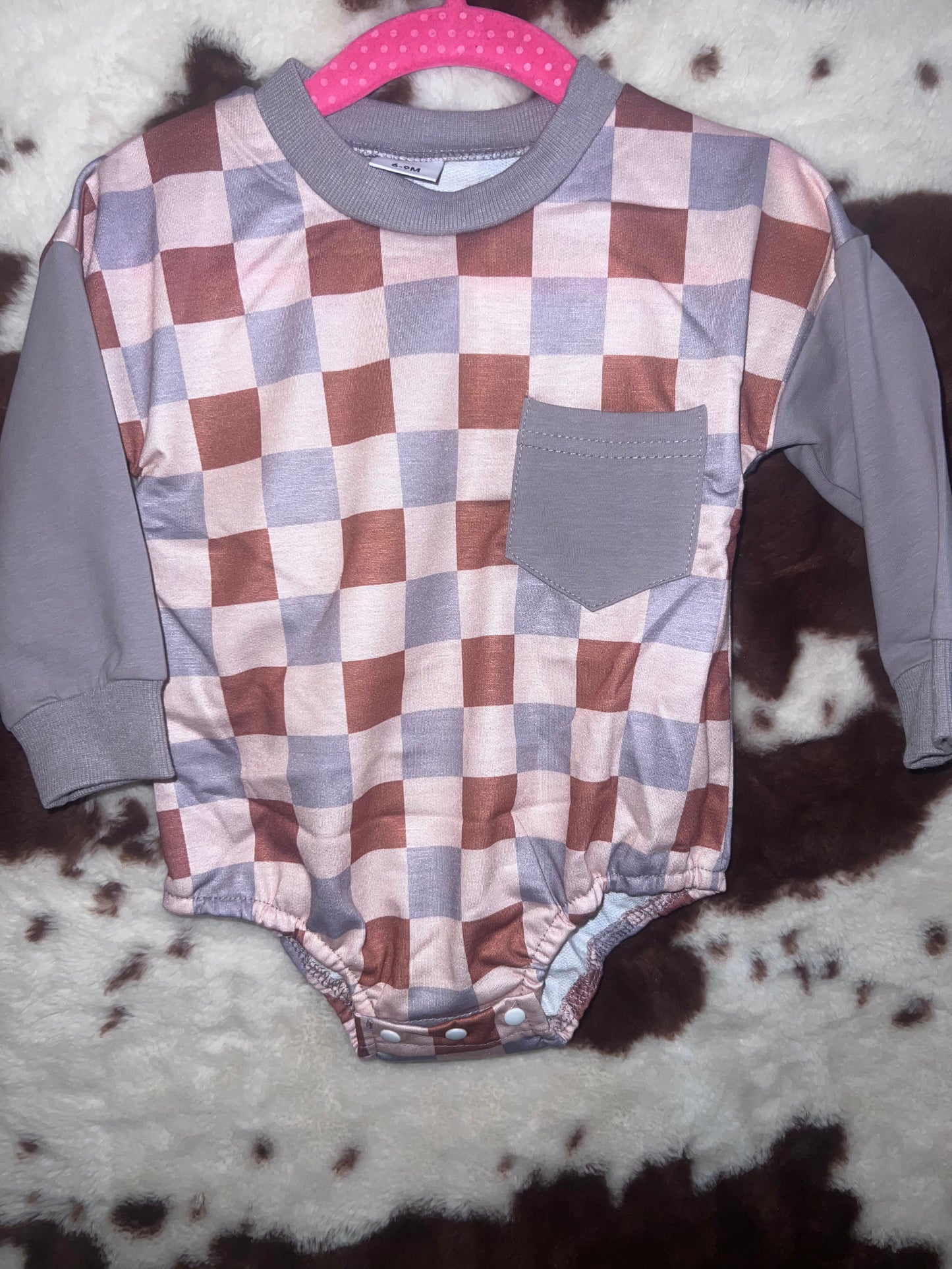 Purple and brown checkered romper